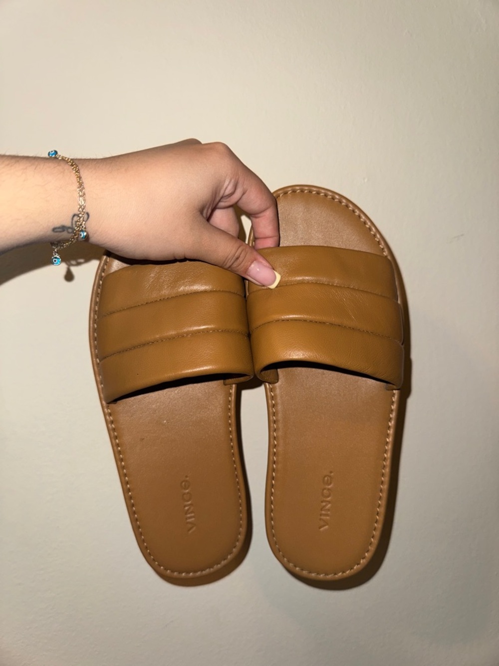 Vince Tan Leather Olina Slide Sandals